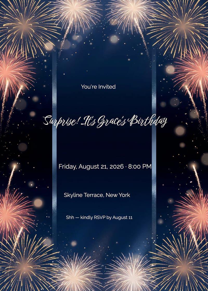 Fireworks Night Surprise Birthday Invitation invitation