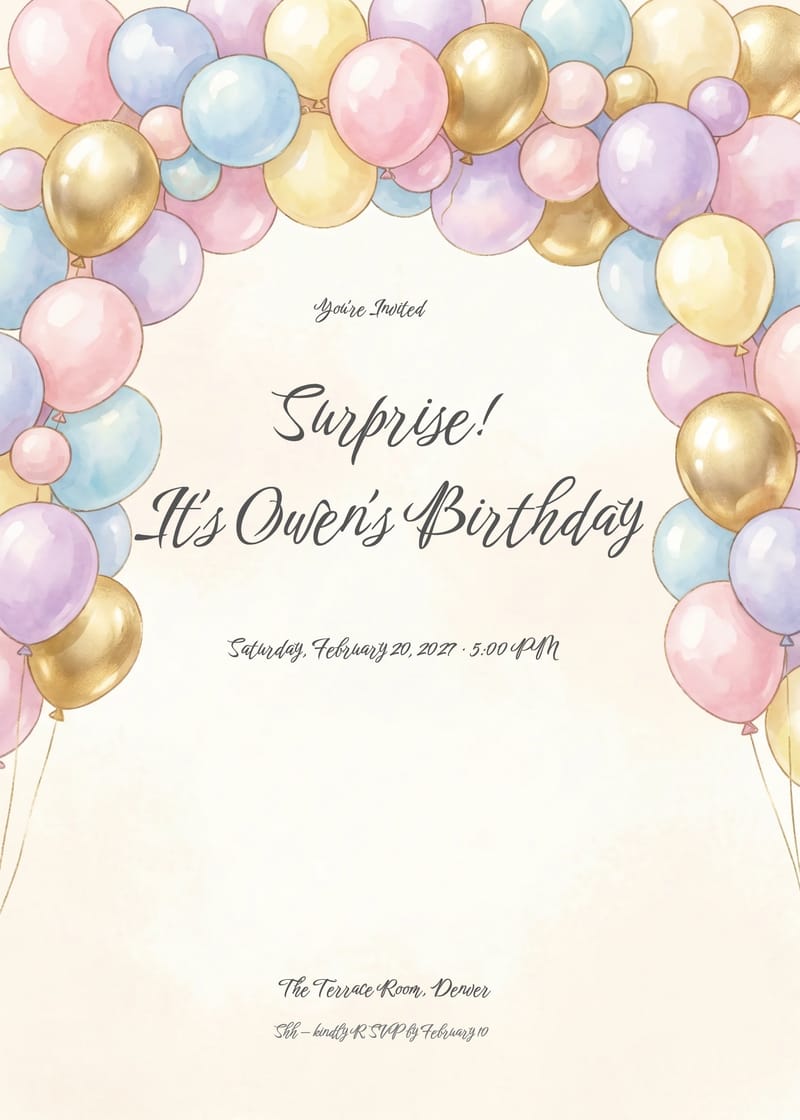 Balloon Arch Surprise Birthday Invitation invitation
