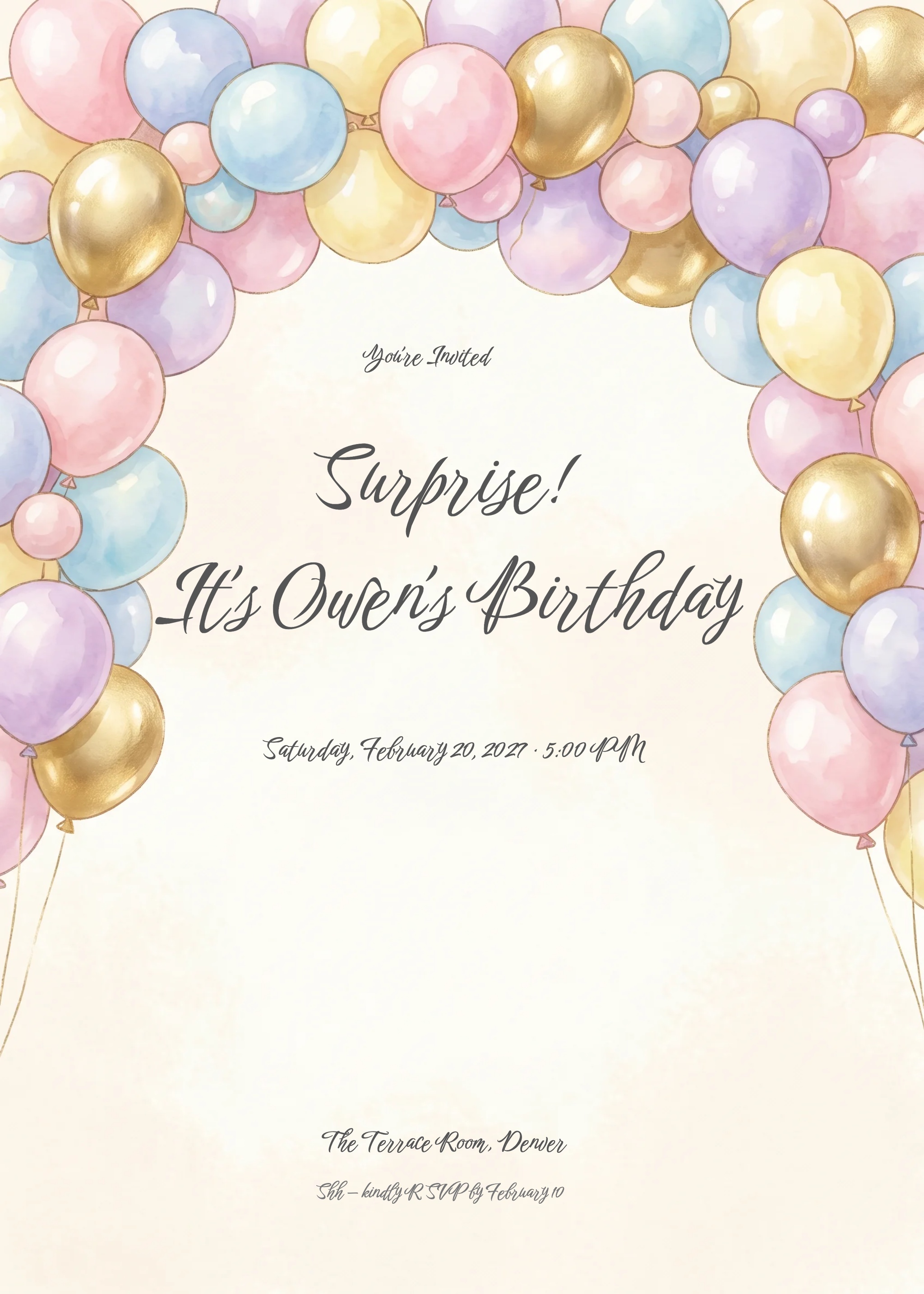Balloon Arch Surprise Birthday Invitation invitation