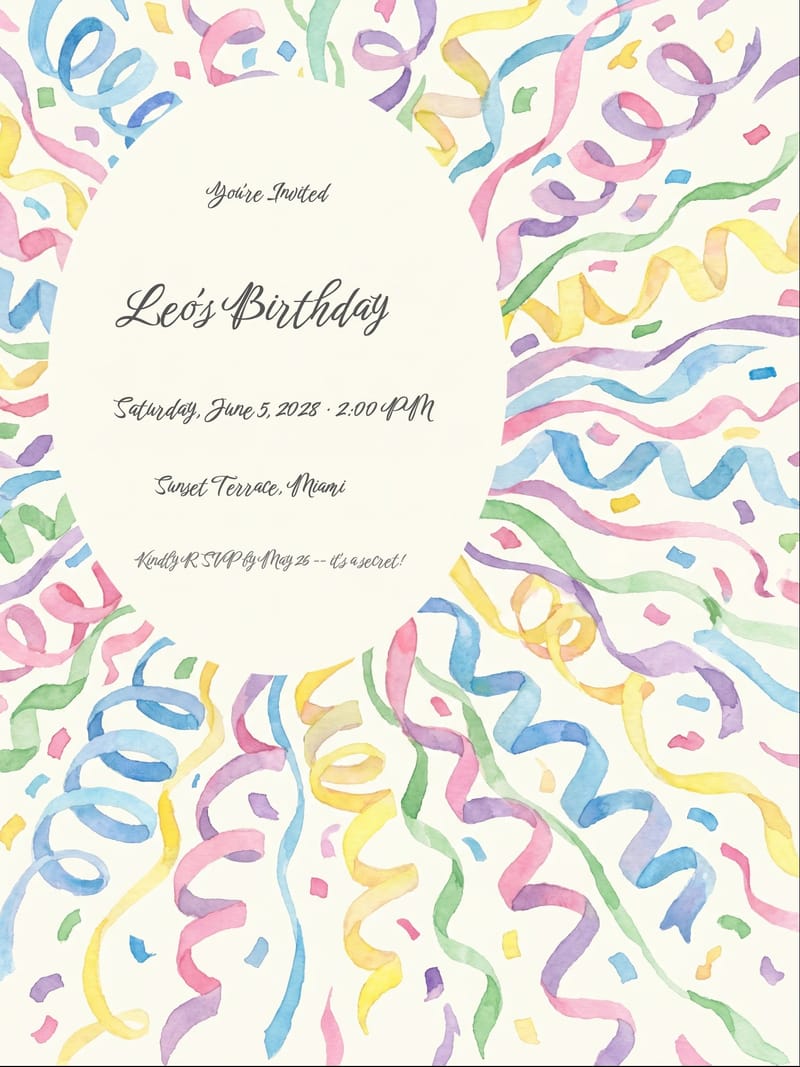 Streamers Explosion Surprise Birthday Invitation invitation
