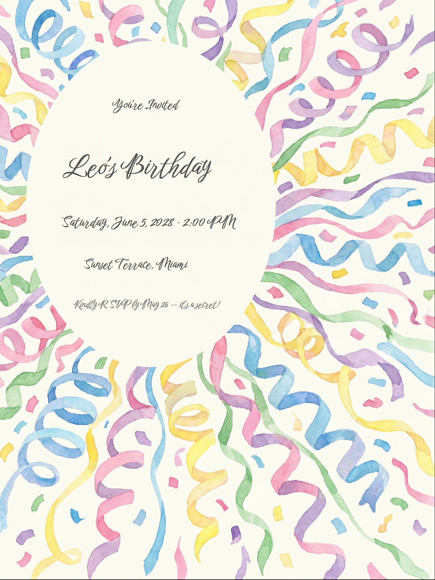 Streamers Explosion Surprise Birthday Invitation invitation