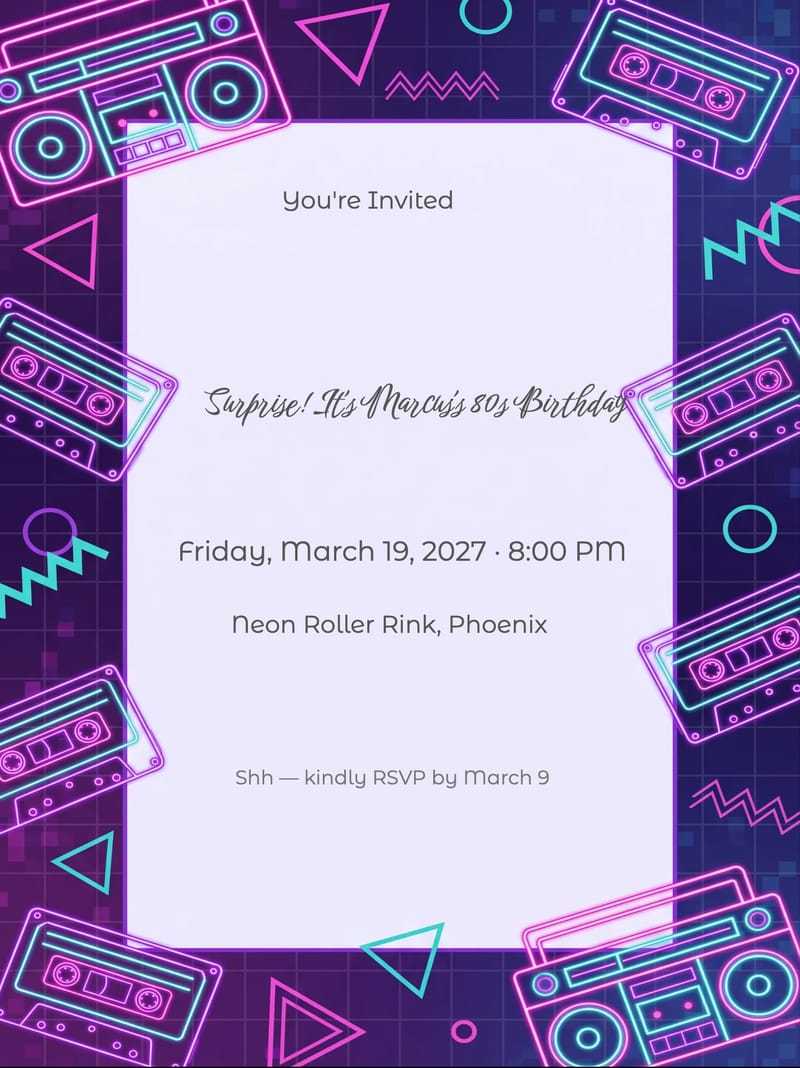 Retro 80s Surprise Birthday Invitation invitation