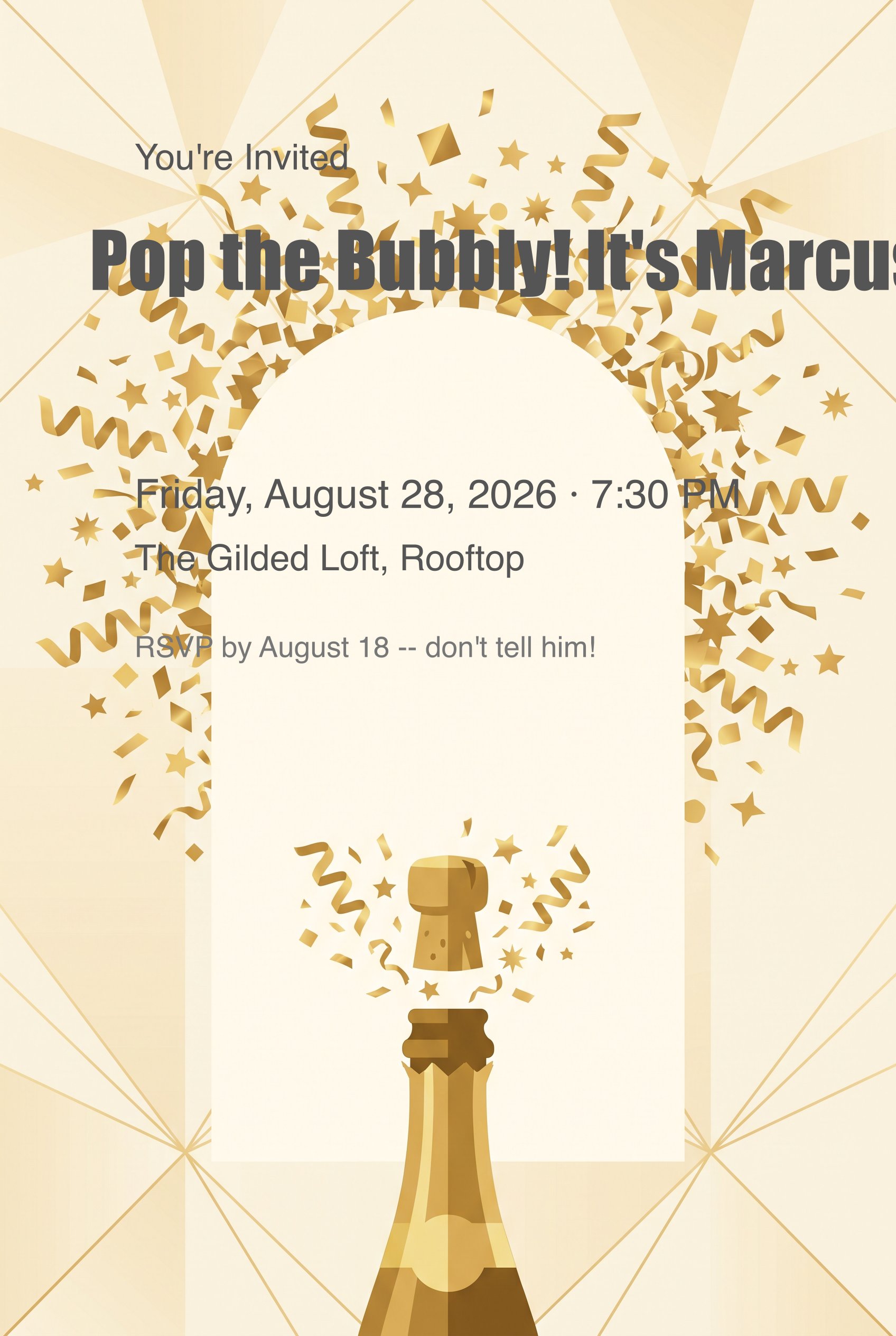 Champagne Pop Surprise Birthday Invitation