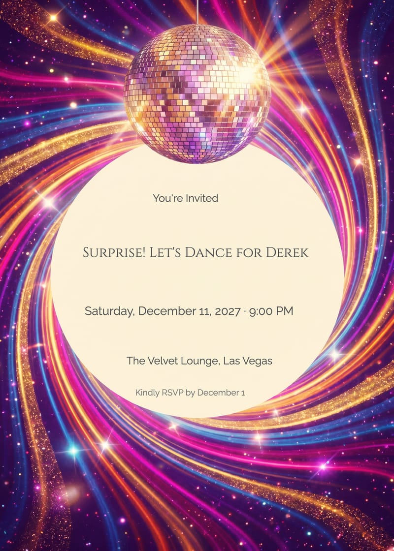 Cosmic Swirl Disco Ball Surprise Party Invitation invitation