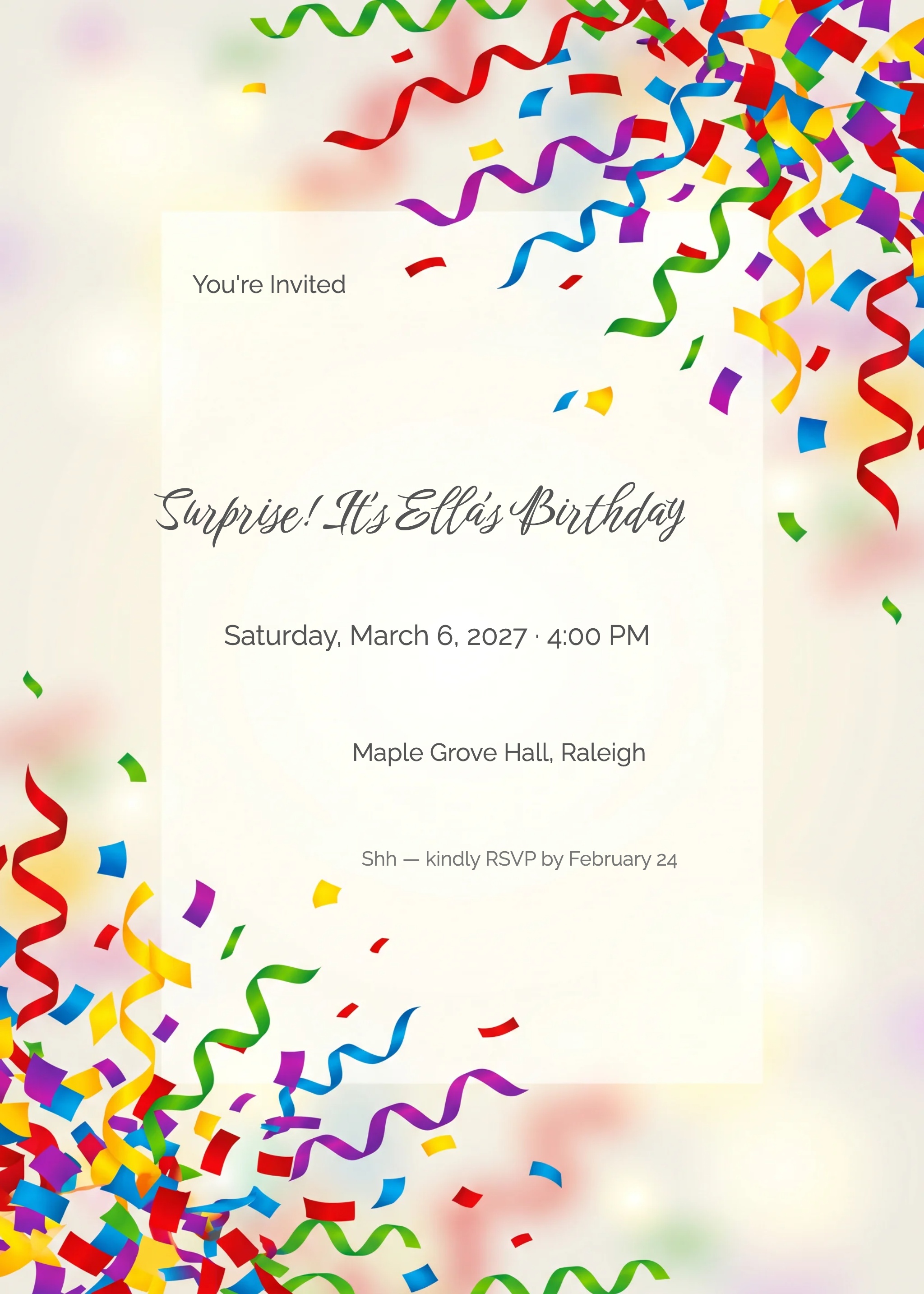 Confetti Pop Surprise Birthday Invitation invitation