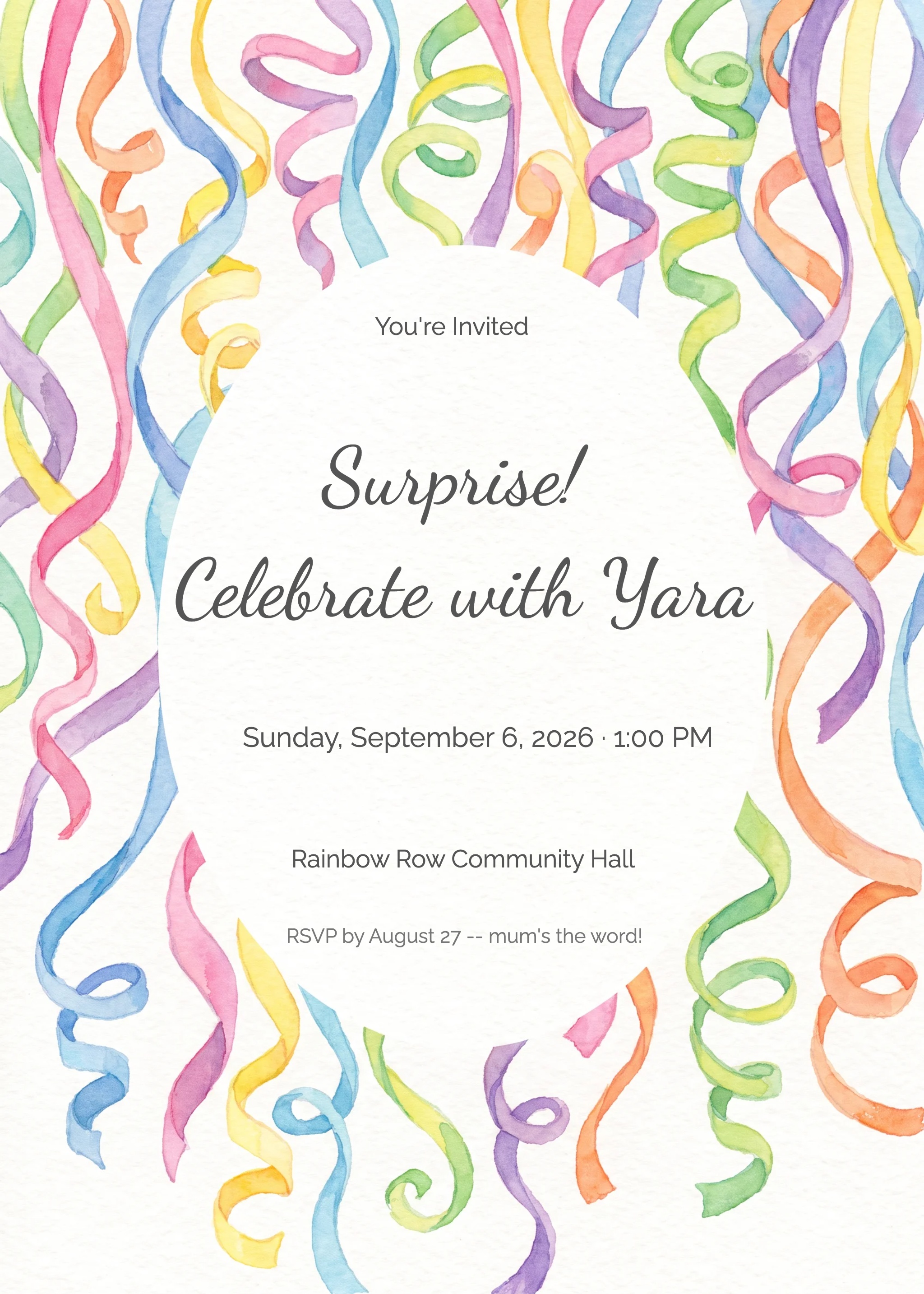 Streamer Rain Surprise Birthday Invitation invitation