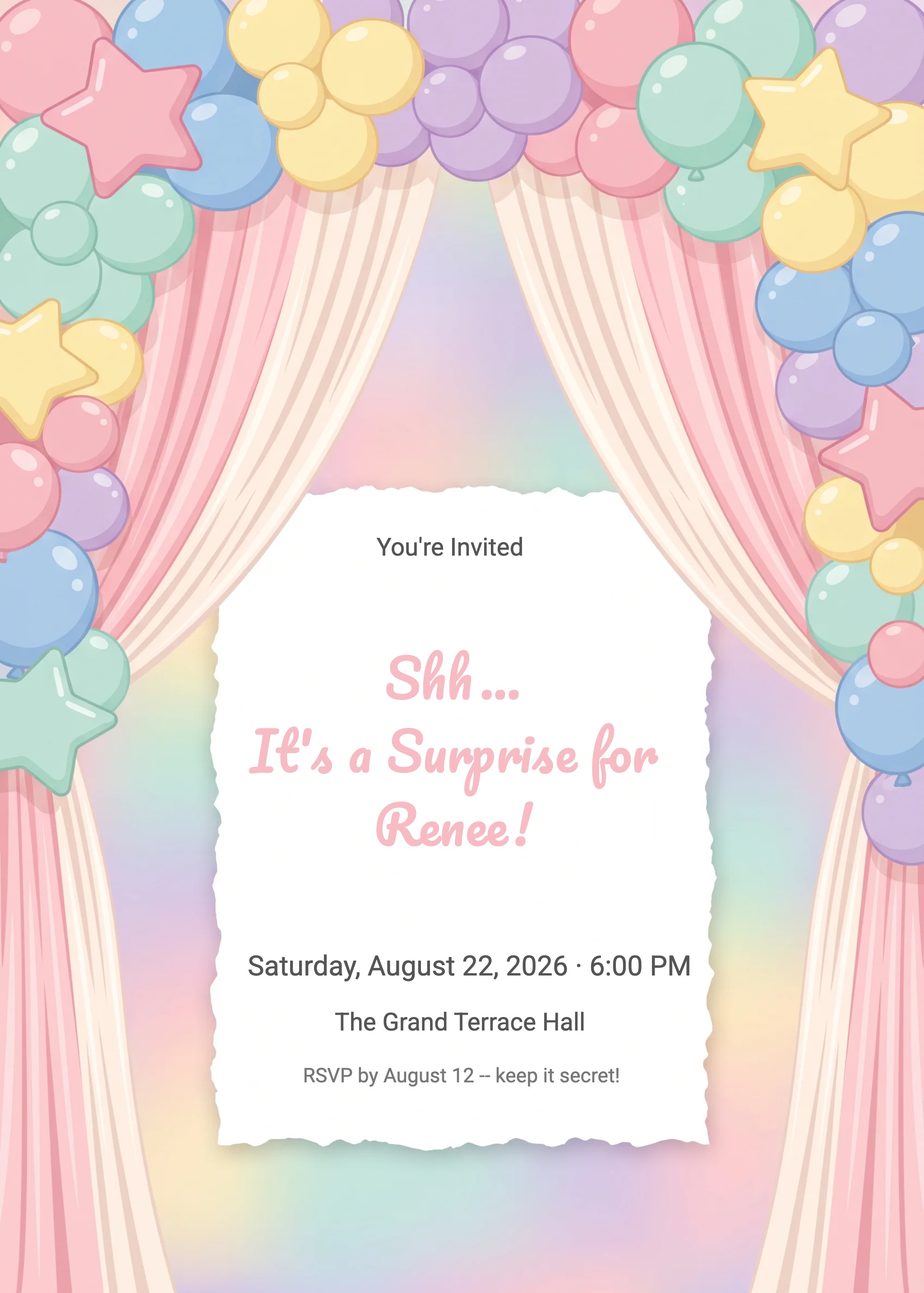 Balloon Arch Reveal Surprise Birthday Invitation