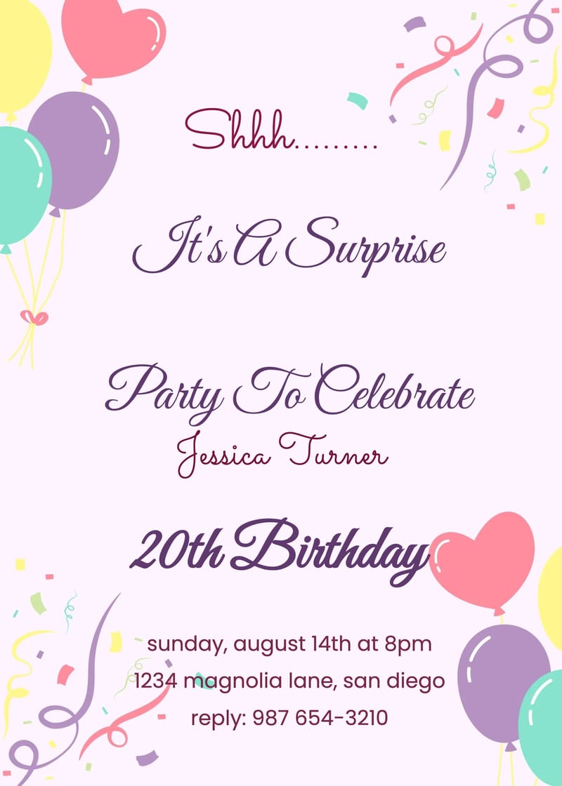 Festive confetti surprise birthday invitation template with colorful celebratory scatter patterns and bright accents