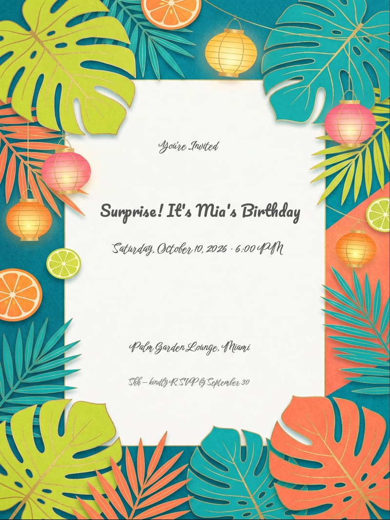 Tropical Lanterns Surprise Birthday Invitation invitation