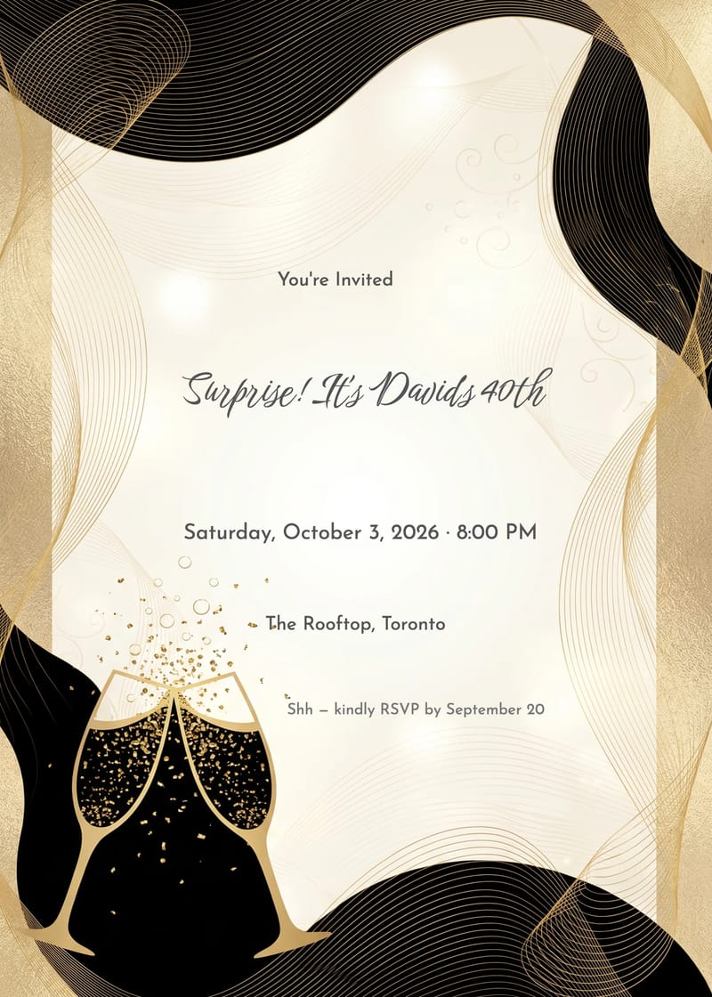 Champagne Gold Surprise Birthday Invitation invitation