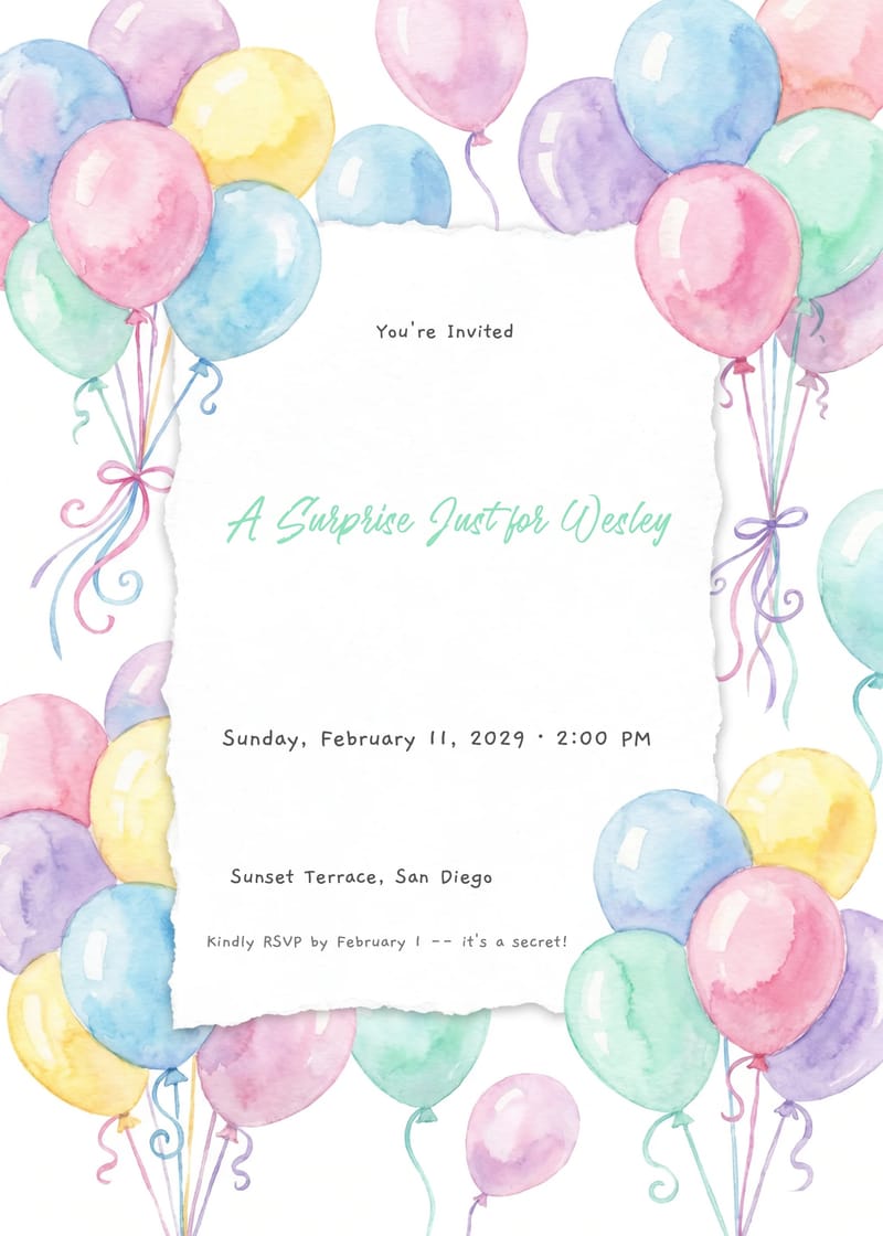 Balloon Bunch Surprise Birthday Invitation invitation