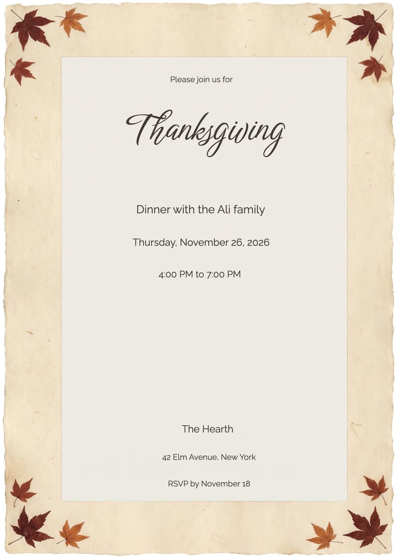 Pressed Maple Thanksgiving Party Invitation invitation