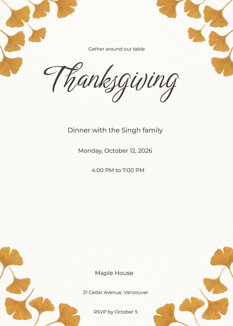 Ivory Ginkgo Thanksgiving Gathering Invitation invitation