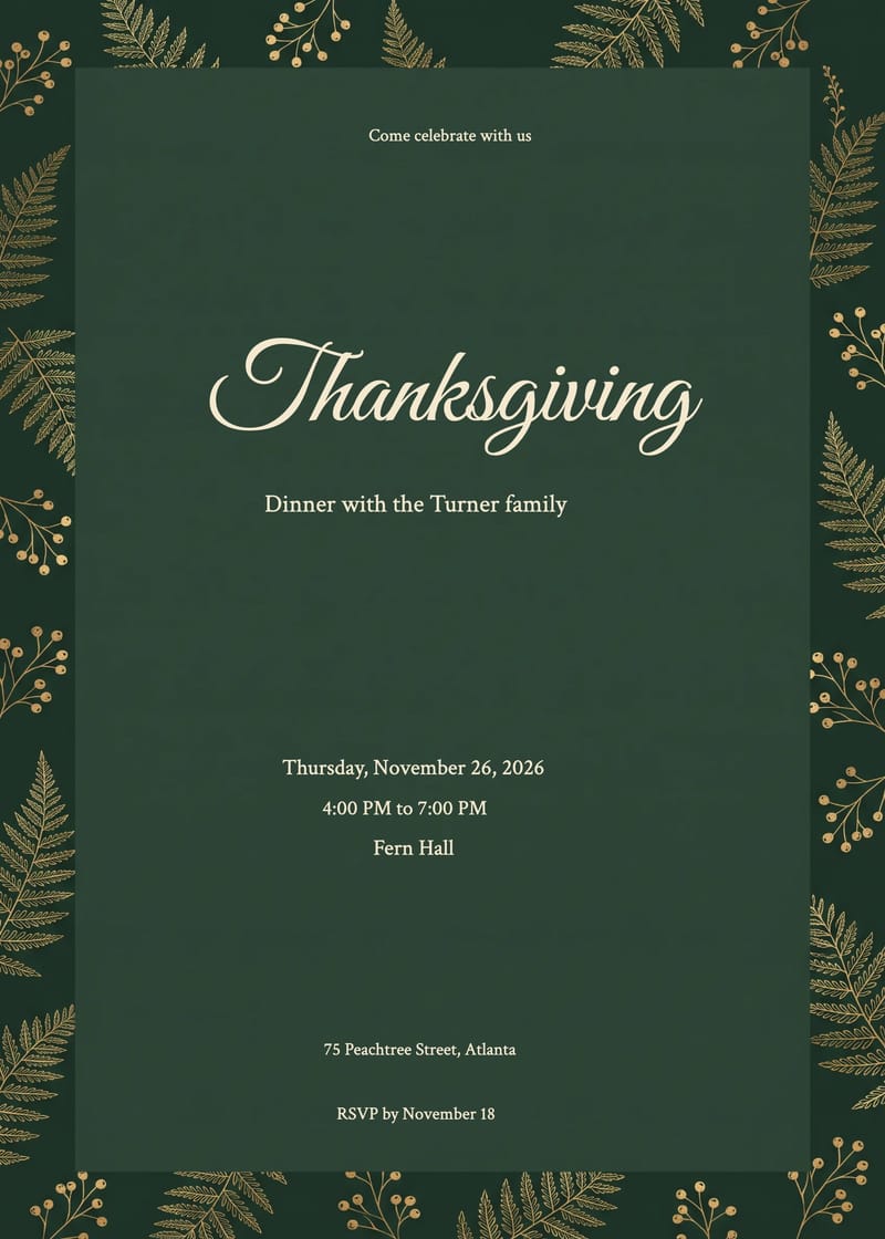 Forest Botanical Thanksgiving Party Invitation invitation