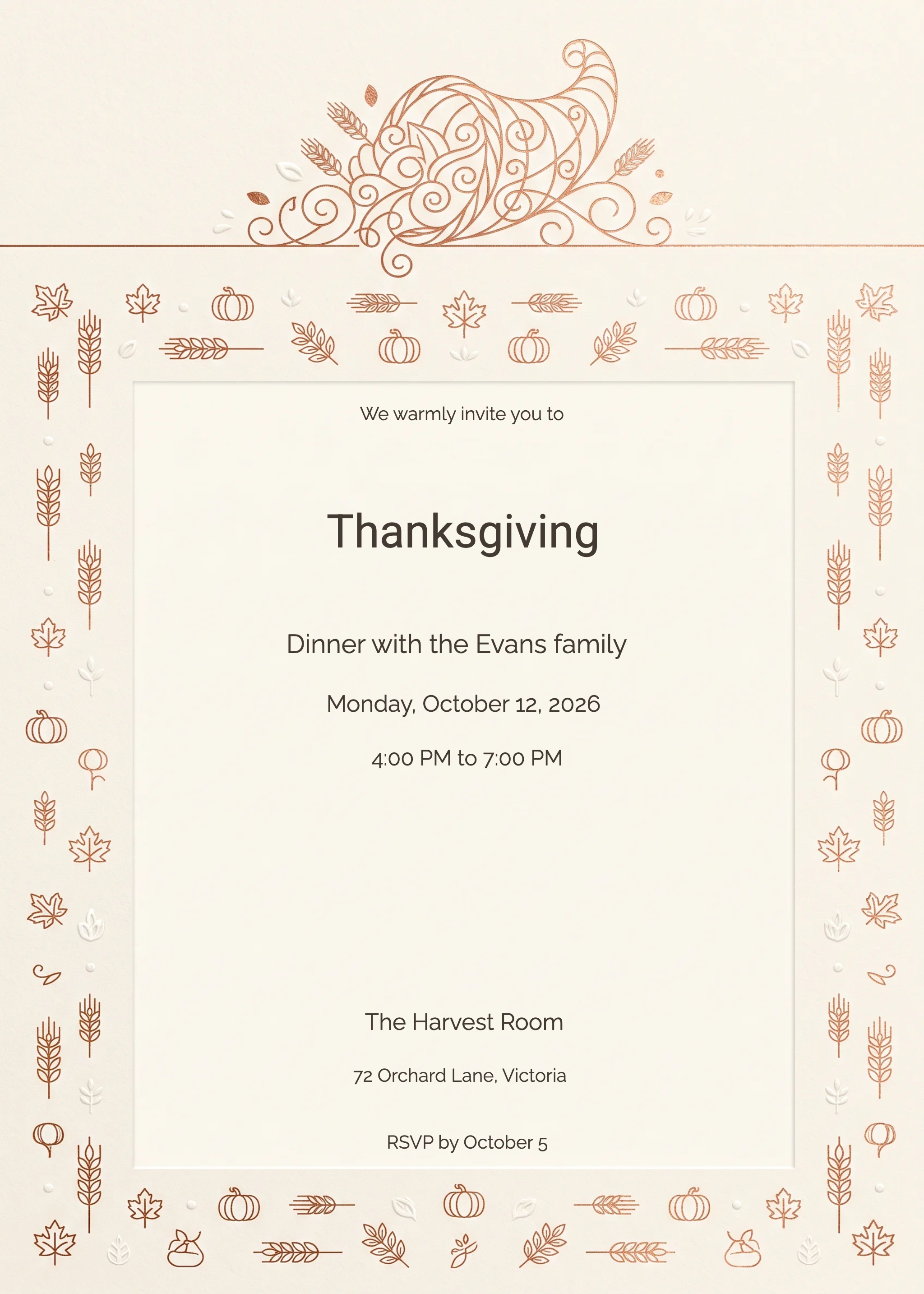 Modern Cornucopia Thanksgiving Dinner Invitation invitation