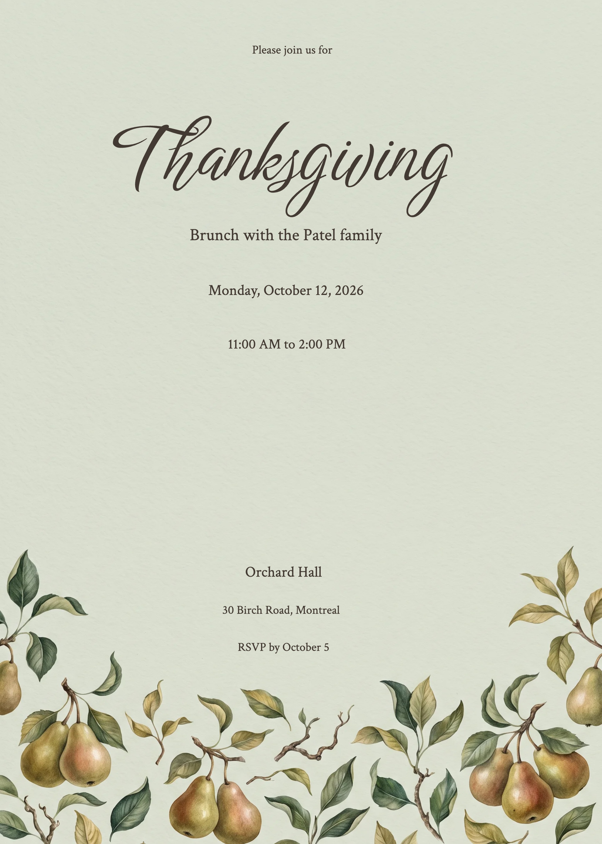 Sage Orchard Thanksgiving Brunch Invitation invitation
