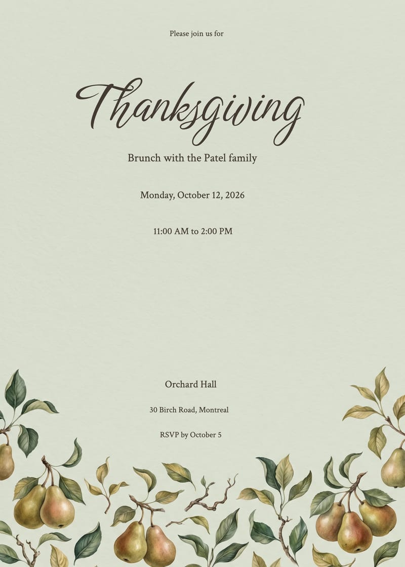 Sage Orchard Thanksgiving Brunch Invitation invitation