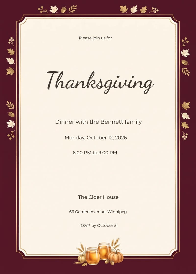 Spiced Cider Thanksgiving Evening Invitation invitation