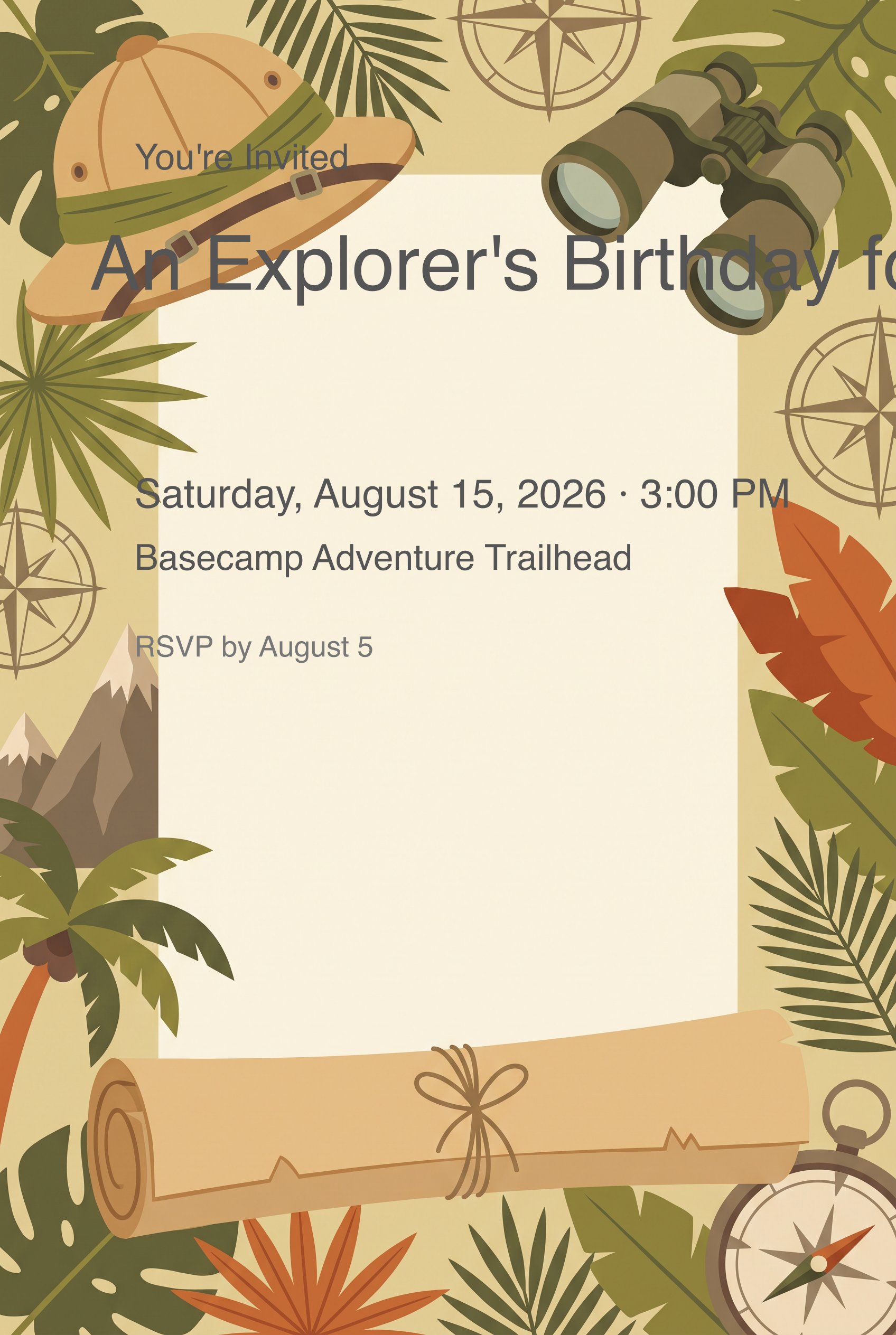 Jungle Explorer Themed Birthday Invitation