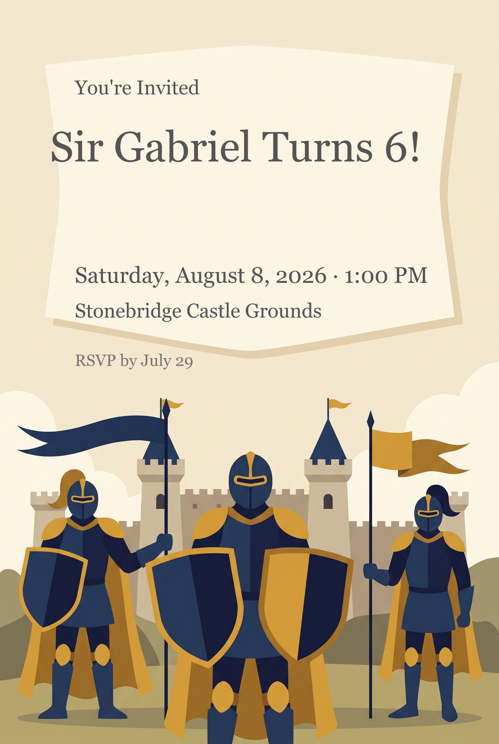 Knights And Castle Themed Birthday Invitation