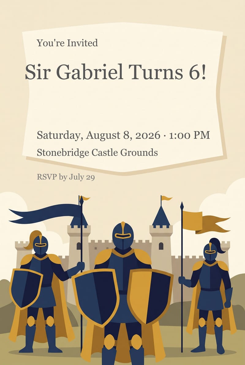 Knights And Castle Themed Birthday Invitation invitation