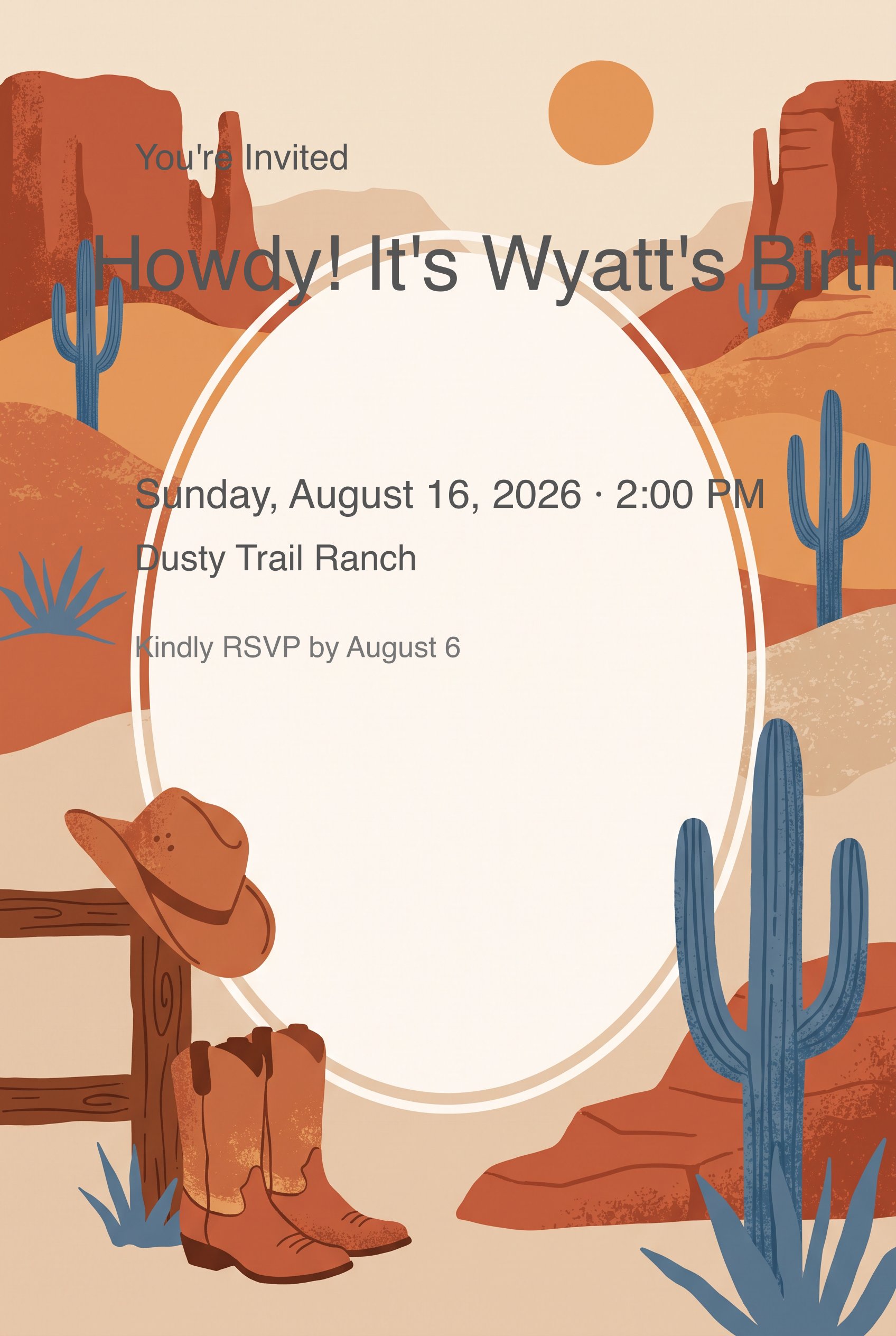 Wild West Roundup Themed Birthday Invitation