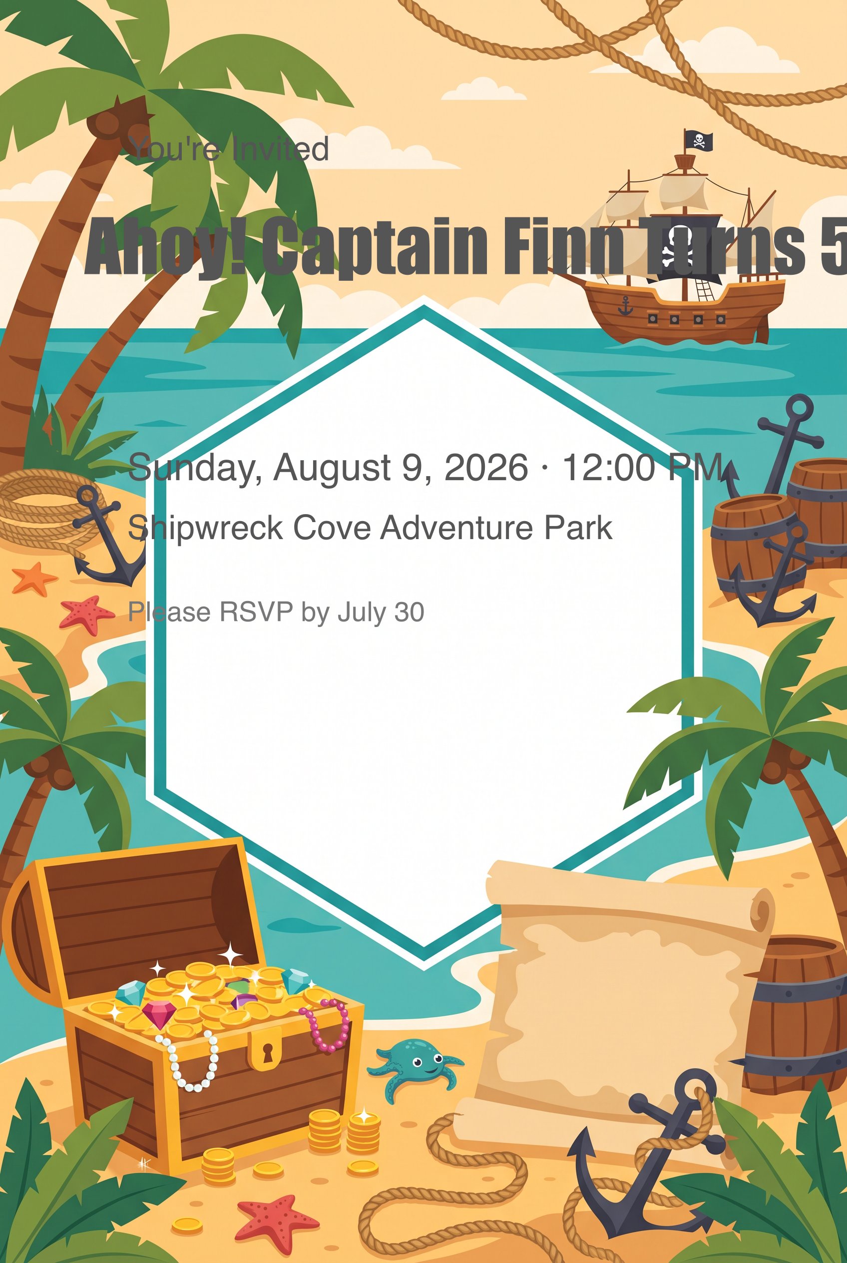 Pirate Treasure Island Themed Birthday Invitation