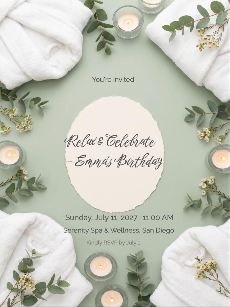 Spa Day Robe Birthday Invitation invitation