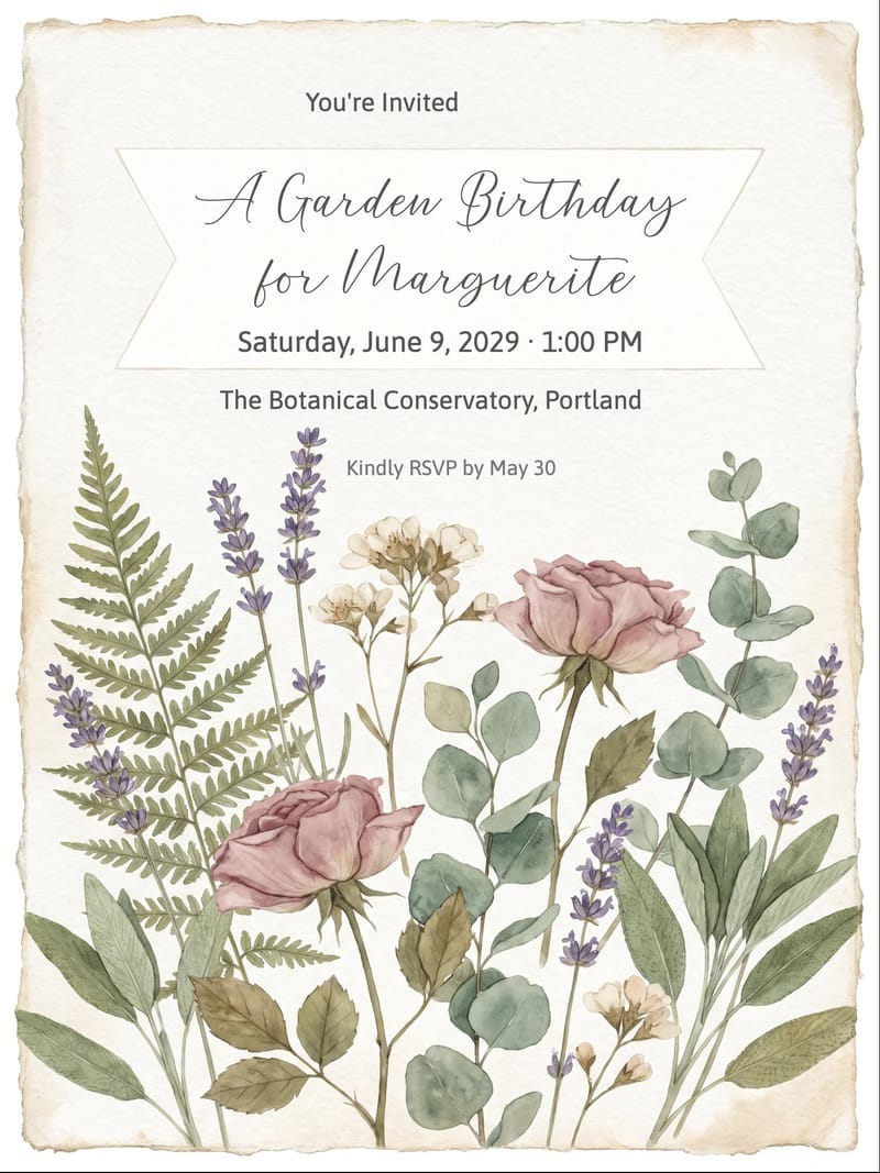 Botanical Pressed Women's Birthday Invitation invitation
