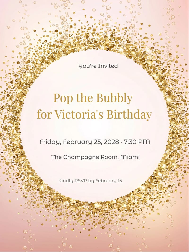 Champagne Bubbles Birthday Invitation invitation