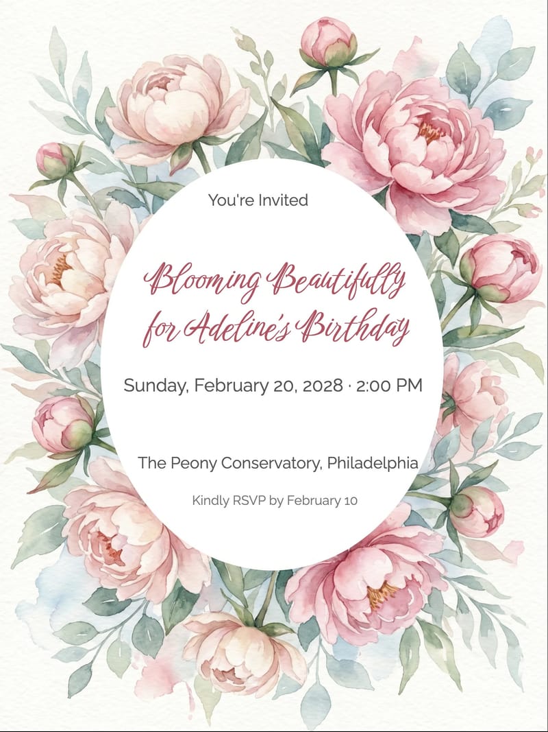 Blush Peony Birthday Invitation invitation