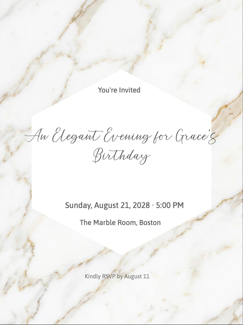 Marble Elegance Women's Birthday Invitation invitation
