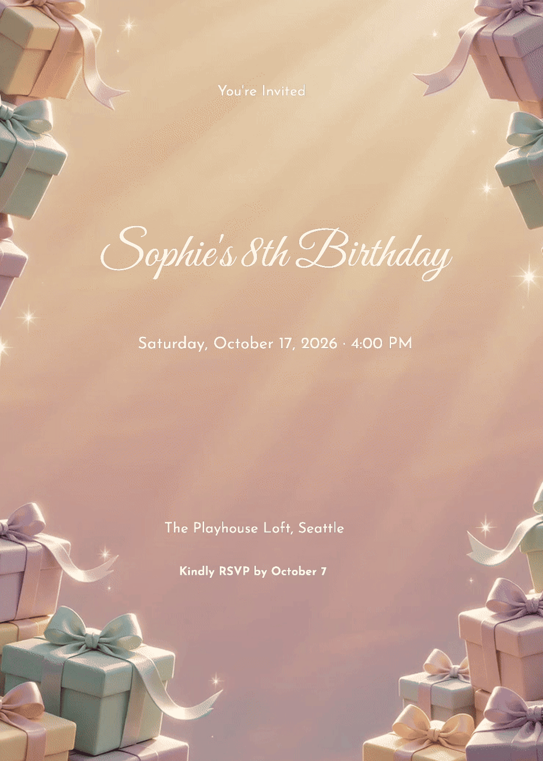 Pastel Gift Boxes Kids Birthday Invitation