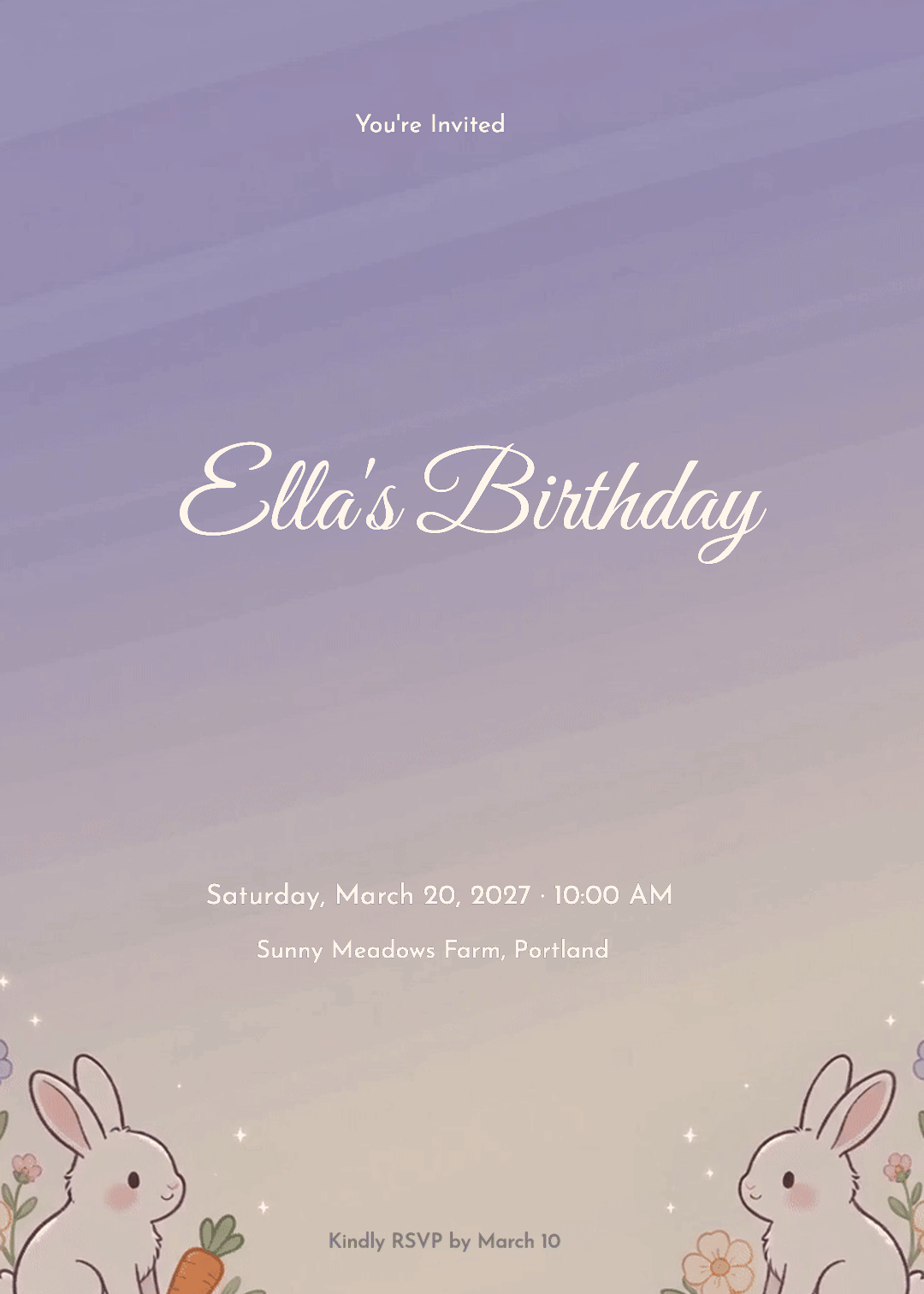 Bunnies & Flowers Animal Birthday Invitation