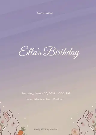 Bunnies & Flowers Animal Birthday Invitation invitation