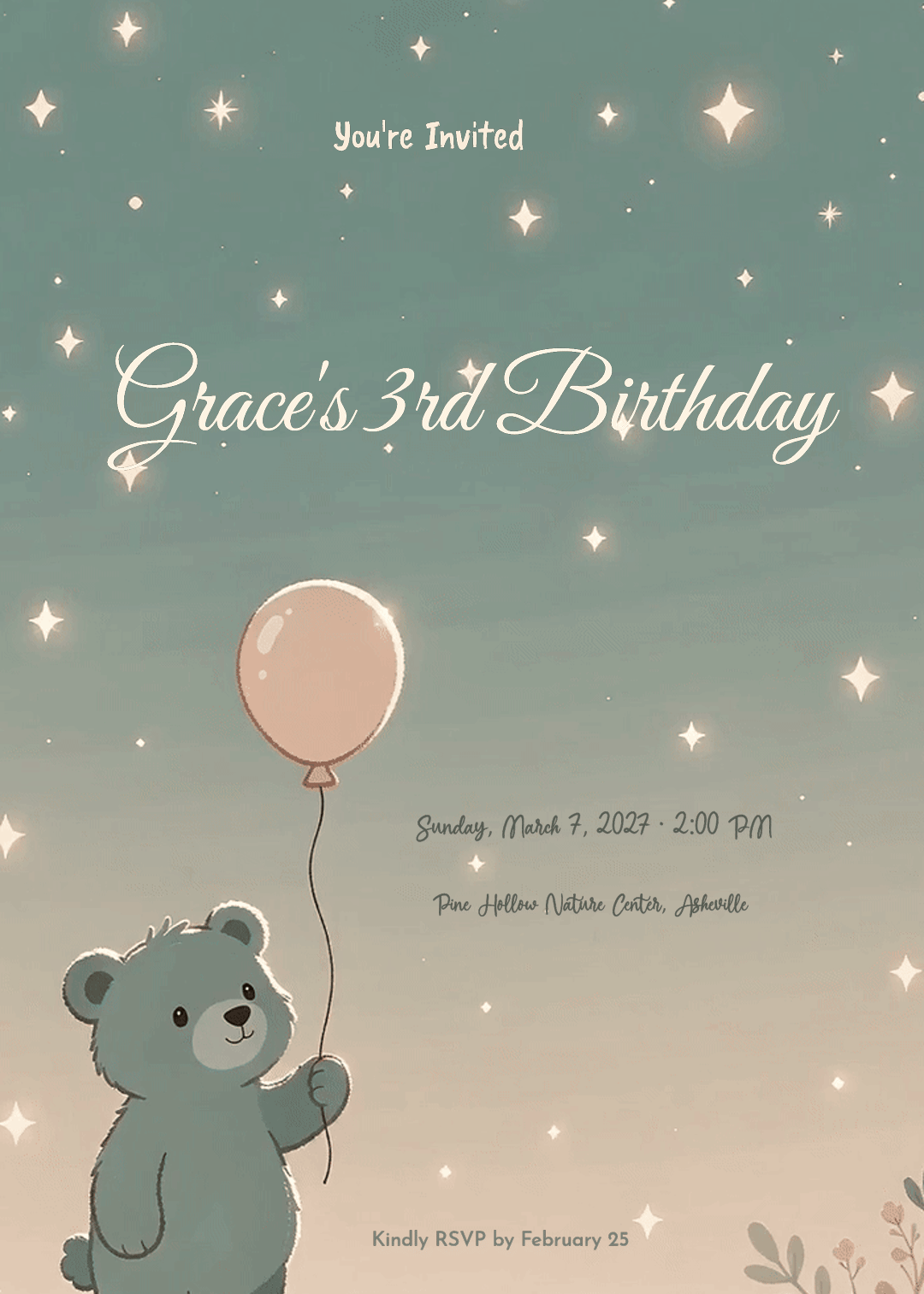 Bear Cub & Balloon Animal Birthday Invitation