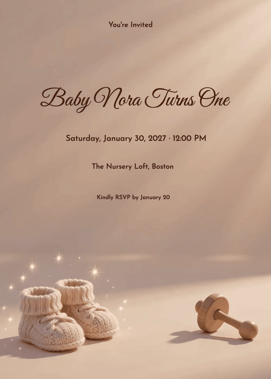 Knitted Booties & Rattle Baby Birthday Invitation