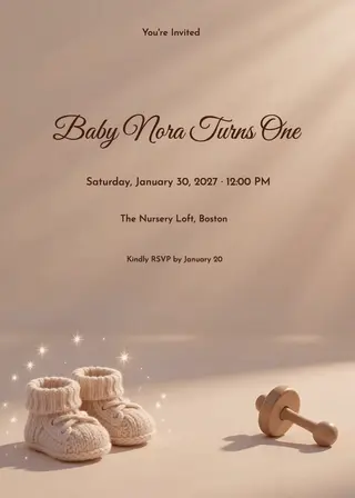 Knitted Booties & Rattle Baby Birthday Invitation invitation