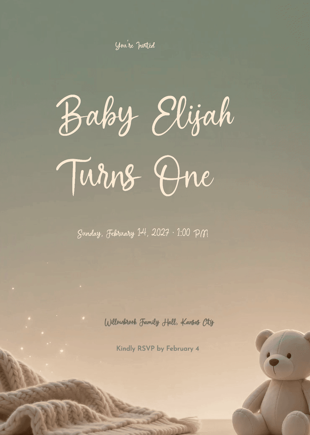 Teddy Bear & Blanket Baby Birthday Invitation