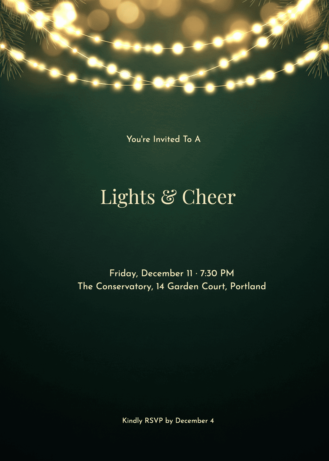 Animated Twinkling Fairy Lights Evergreen Christmas Invitation 