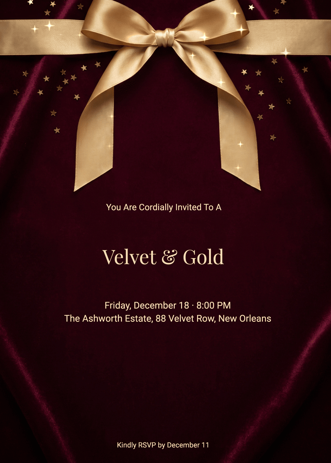 Animated Gold Glitter Burgundy Velvet Christmas Invitation