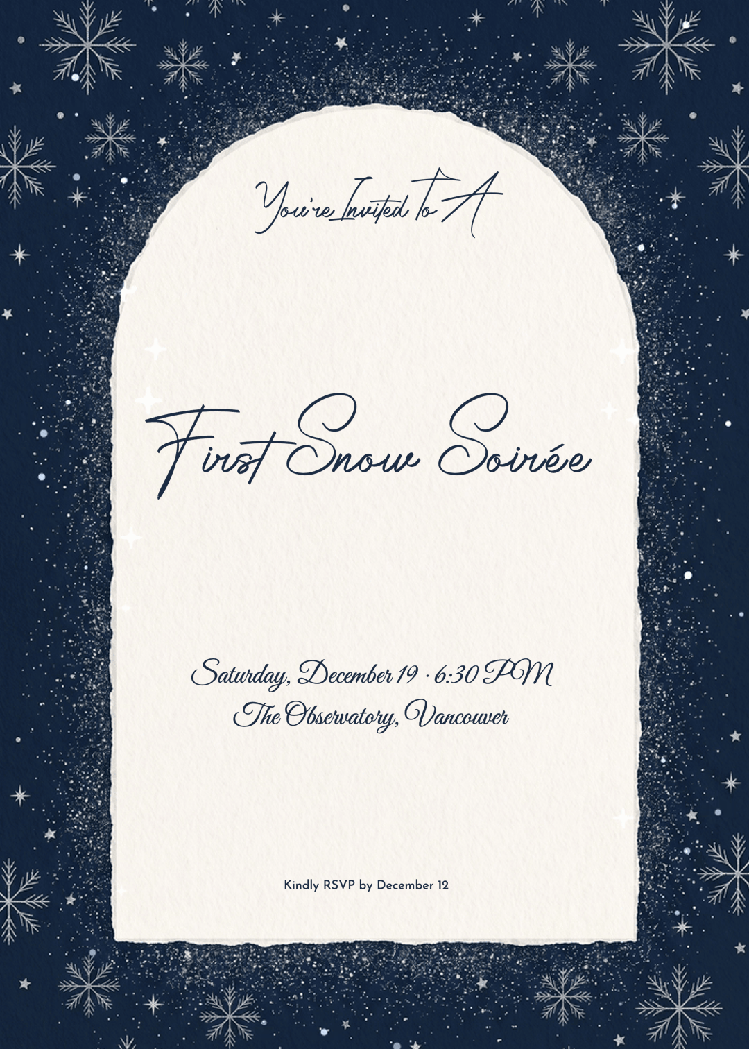 Animated Snowfall Navy Arch Christmas Invitation
