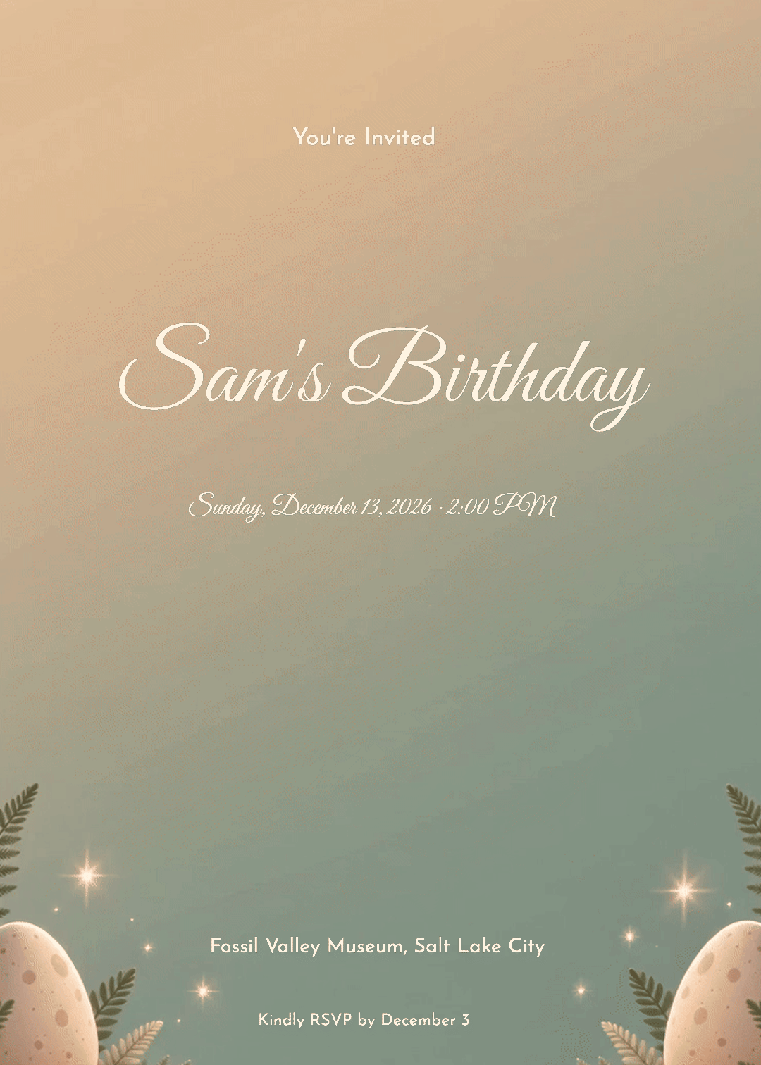 Speckled Dino Eggs & Ferns Birthday Invitation invitation