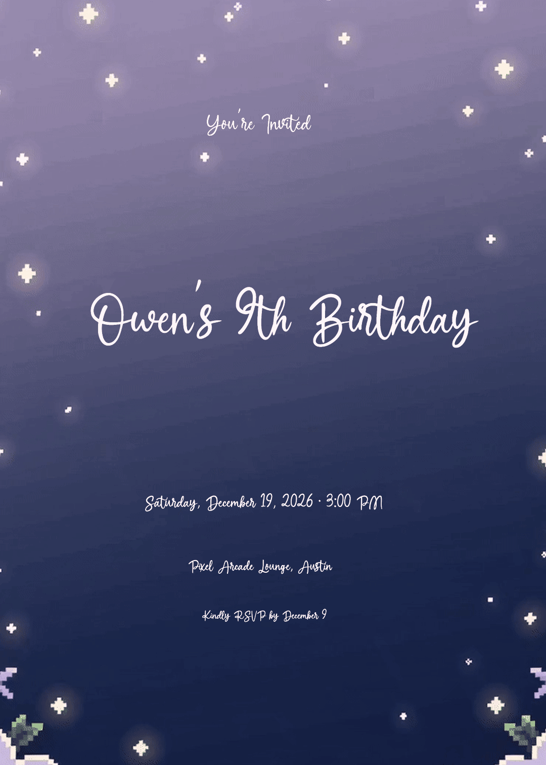 Pixel Stars & Clouds Gaming Birthday Invitation invitation