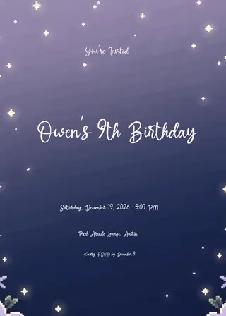 Pixel Stars & Clouds Gaming Birthday Invitation invitation