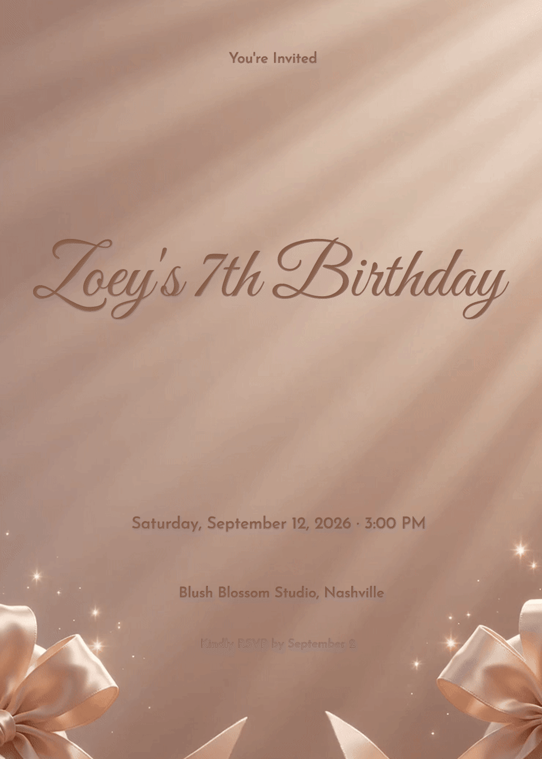 Satin Ribbon Bows Girl Birthday Invitation 