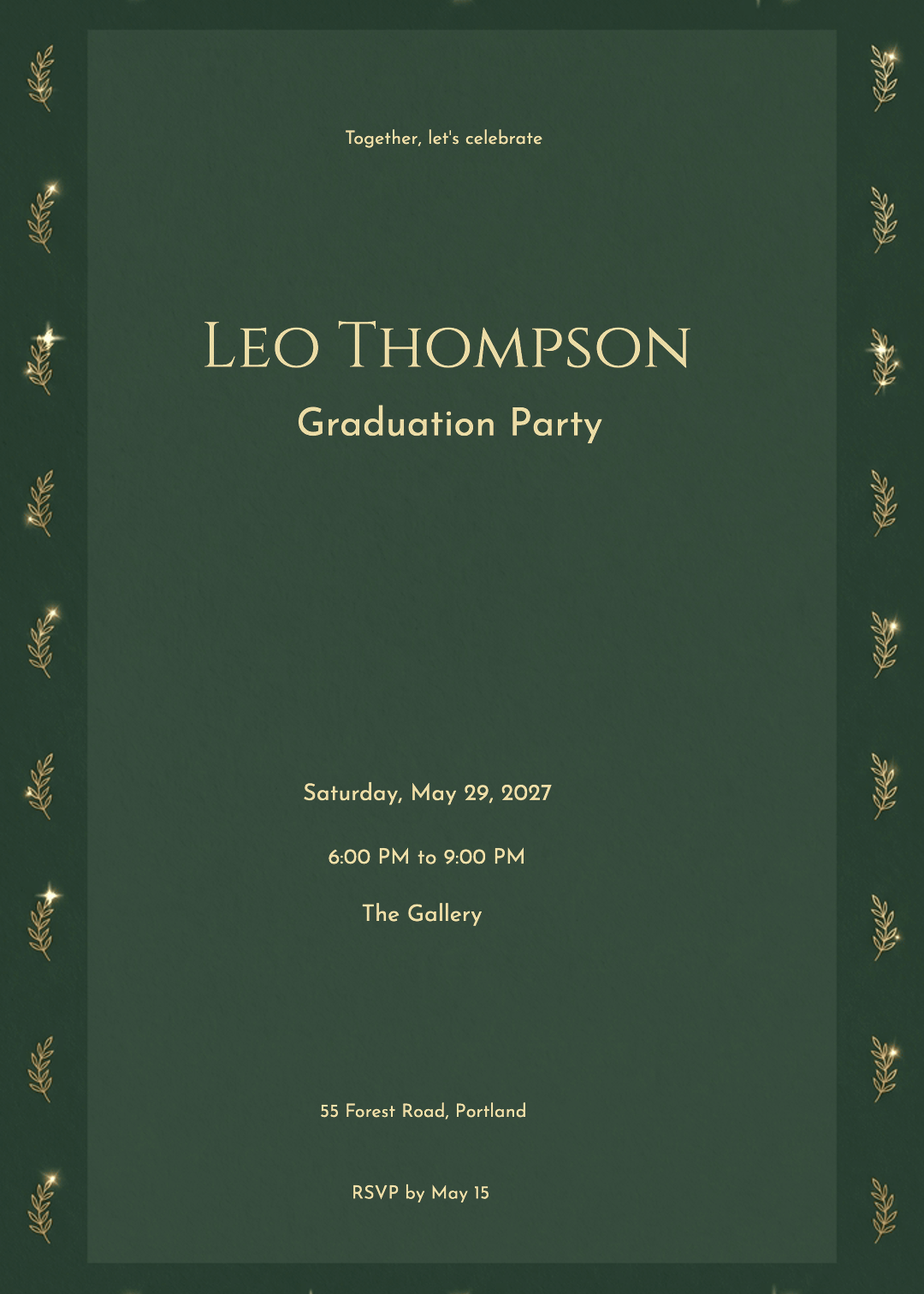 Golden Laurel Shimmer Graduation Party Invitation 