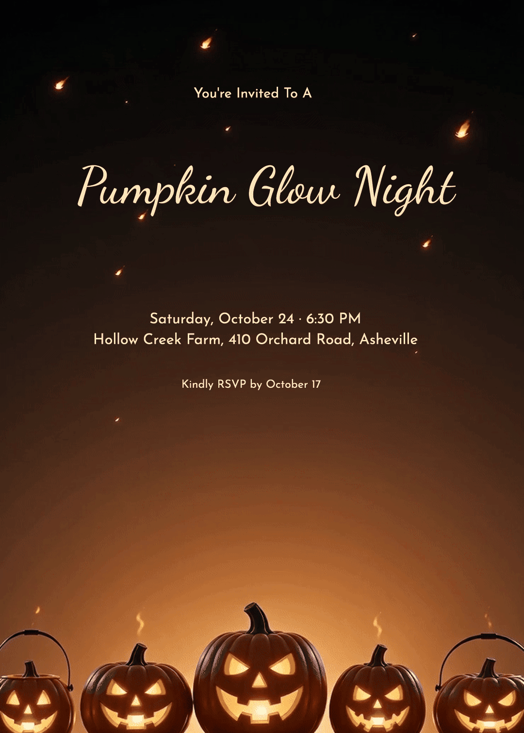 Animated Glowing Jack-o'-Lanterns Halloween Invitation 