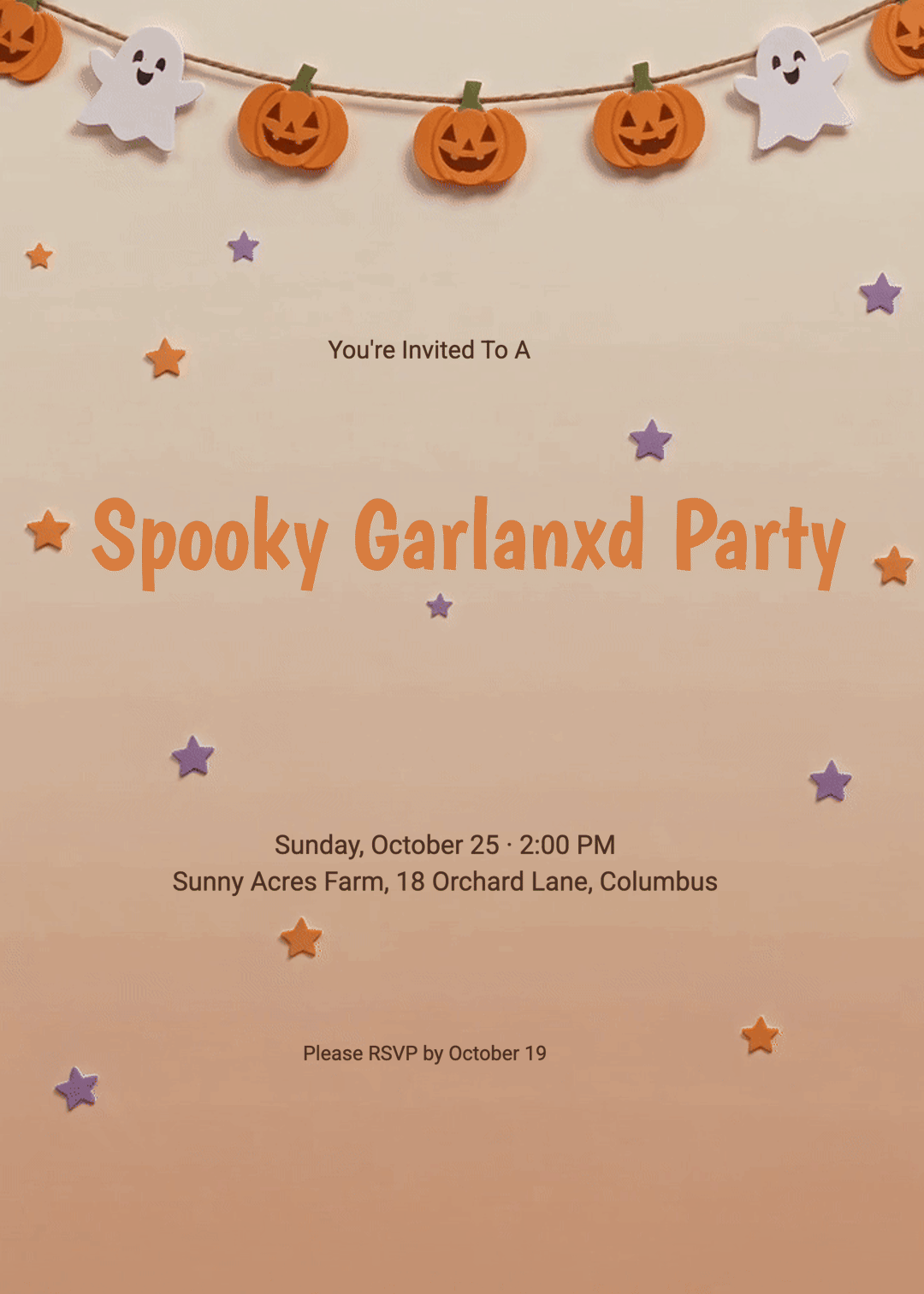 Animated Pumpkin Ghost Garland Halloween Invitation