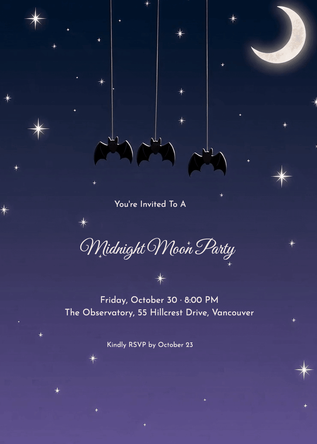 Animated Crescent Moon Bats Halloween Invitation